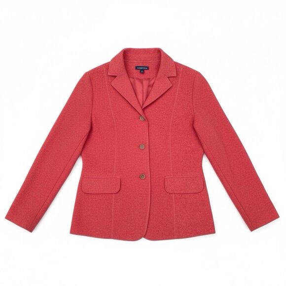 Lands’ End Boiled Wool Jacket Women Size 10 Soft Coral Peach Button Front Blazer - Picture 2 of 16